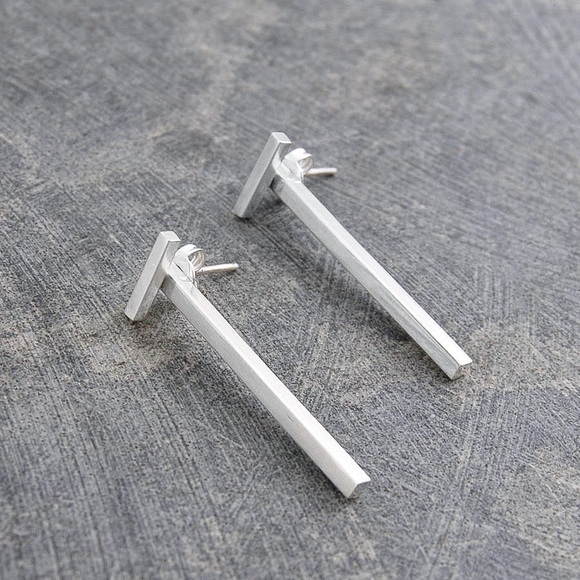 Any 4/$25! Silver T-Bar Studs w/Vertical Bar Earring Jackets - Picture 5 of 10